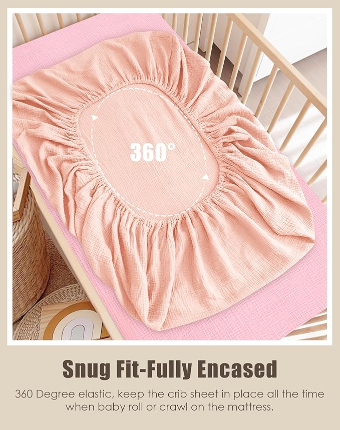SWEET DOLPHIN 2-Pack Muslin Crib Sheets for Boys & Girls, Ultra Soft Breathable 40S Long-Staple Cotton Fitted Baby Sheets for Standard Crib Mattress 52"x28", Light Sakura- Nursery Essentials
