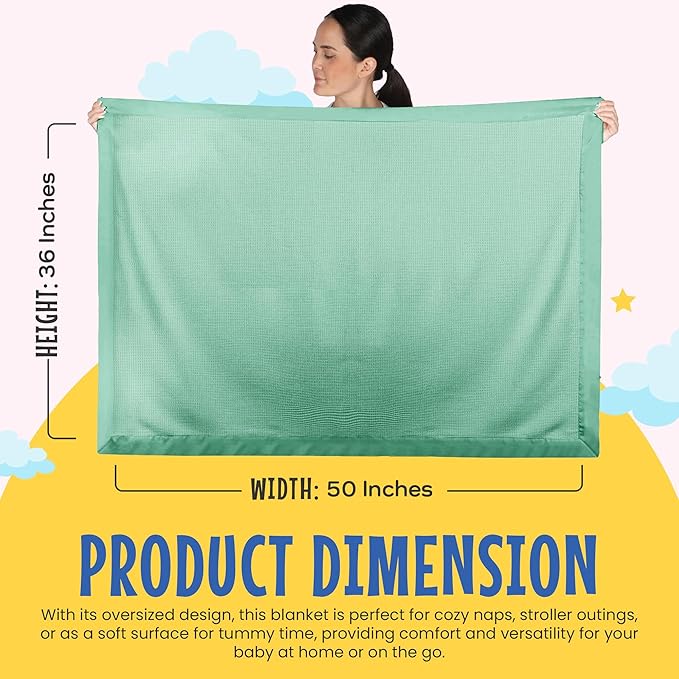 Blankets Thermal Waffle Baby Blanket Crib Bedding - Soft Cozy Warm Infant Thermal Cover for Nursery Stroller or Bassinet, Lightweight Ideal Shower Gift, Nylon Trim Mint Green 36" x 50"