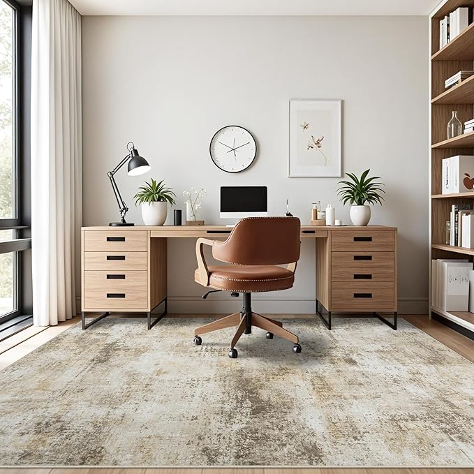Washable Rug 6x9 Area Rugs: Soft Large Living Room Rug with Anti-Slip Backing Non-Shedding Stain-Resistant Modern Abstract Carpet for Bedroom Dining Room Nursery Home Office Beige Grey