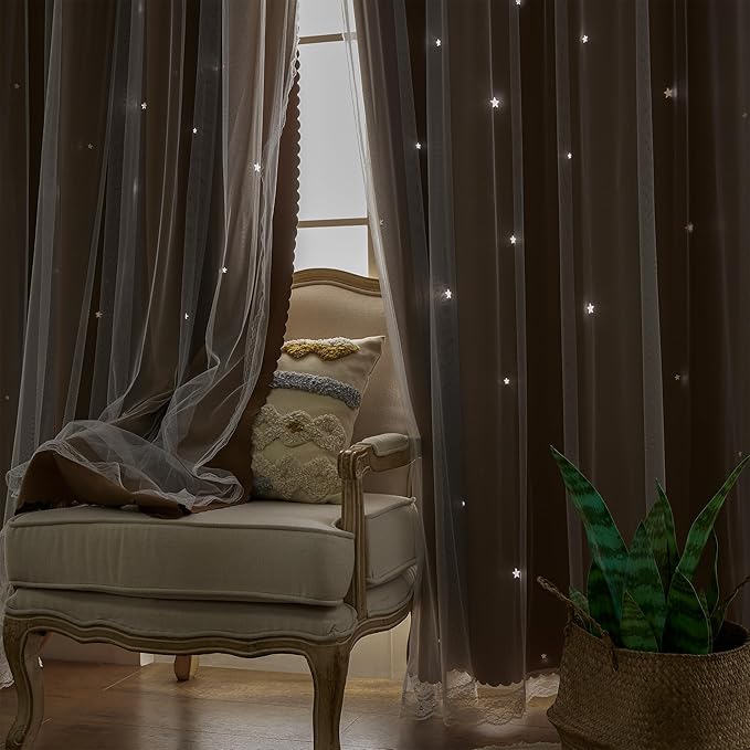 XiDi Blackout Curtains for Bedroom Windows - Unicorn Pattern, 63 in x 34 in, 2 Panels, Brown