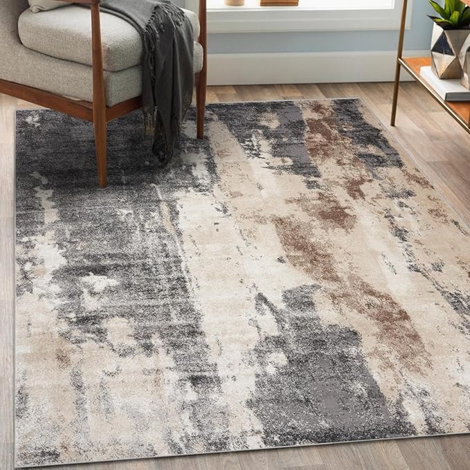 LUXE WEAVERS Euston Collection Gray-Gray 6x9 Modern Abstract Area Rug