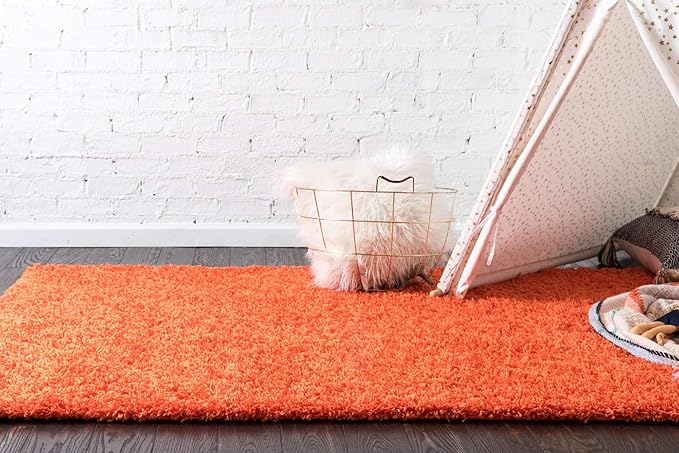 Unique Loom Solid Shag Collection Area Rug (10' x 13' Rectangle, Tiger Orange)