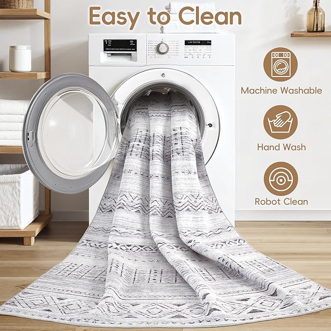 Area Rugs for Living Room Washable Living Room Rug Soft Neutral Indoor Floor Carpet Non-Slip Stain Resistant Modern Boho Rugs for Bedroom Dining Room Kids Room Nursery Office Home Grey