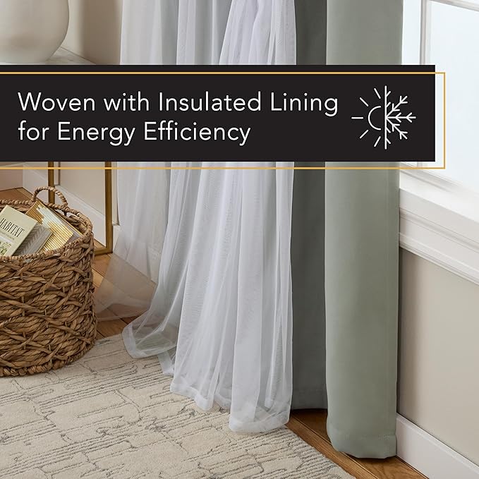 TOWN & COUNTRY LUXE Talia Double Layer Indoor Curtains, Sheer and Room Darkening Blackout, Grommet Top, Energy Efficient, 2-Pack Set, 52"x84", Soft Grey