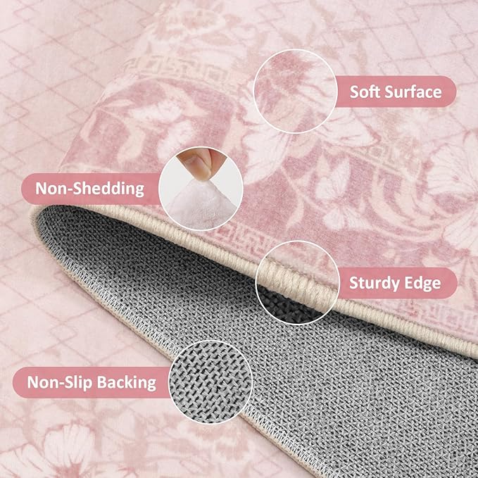 STARUIA Washable 8x10 Area Rugs for Living Room, Pink Rugs for Bedroom Girls, Non-Slip Soft Butterfly Rug Dining Room Non-Shedding Large Carpet for Nursery Dorm Office Indoor Decor (Pink,8'x10')