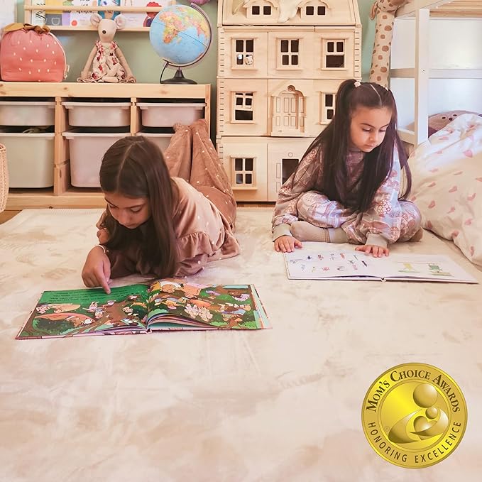 Stylish Coral Velvet Baby Play Mat for Floor 47" x 67" Beige – Soft 1" Thick High-Density Memory Foam Nursery Rug,Kids Rug with Non-Slip Backing for Crawling & Playing, Playroom Rug, Kids Carpet