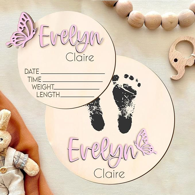 Nazenti Personalized Baby Announcement Signs, Custom Baby Name Wooden Sign, Birth Announcement Sign For Hospital, Baby Shower Gift, Newborn Sign, Welcome Sign, Baby Boy Or Girl Announcement Sign