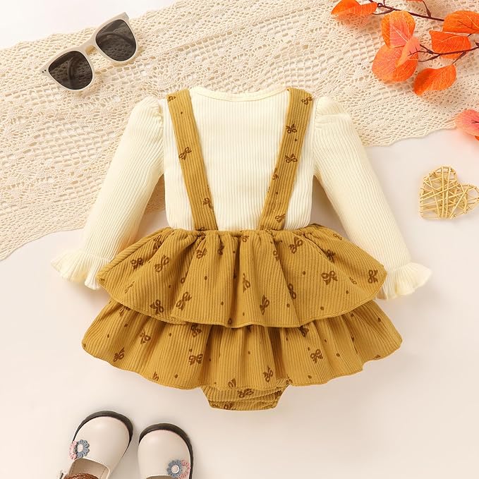YOUNGER TREE Newborn Baby Girl Fall Winter Outfits Long Sleeve Romper Corduroy Overall Dress Infant Skirt Clothes Sets