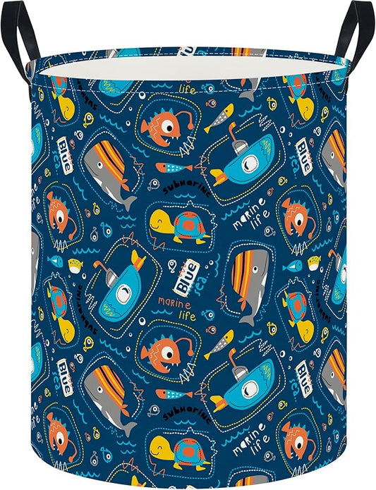 Laundry Hamper,Laundry Basket, Nursery Hamper,Waterproof Storage Bin,Clothes Organizer Basket,Room Decor(Line Ocean)