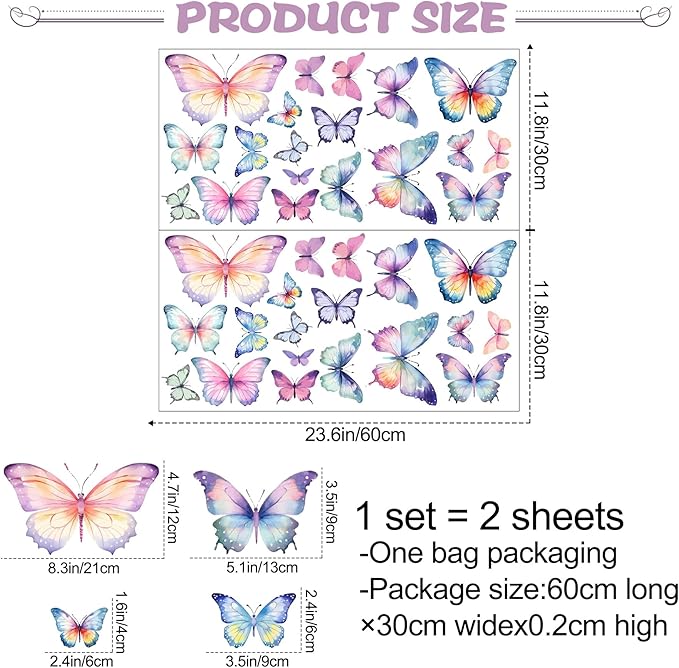 Colorful Butterfly Wall Decals Removable DIY Butterfly Wall Stickers Peel and Stick Butterflies Wall Decor Stickers for Kids Girls Bedroom Nursery Bathroom Decorations DD3641