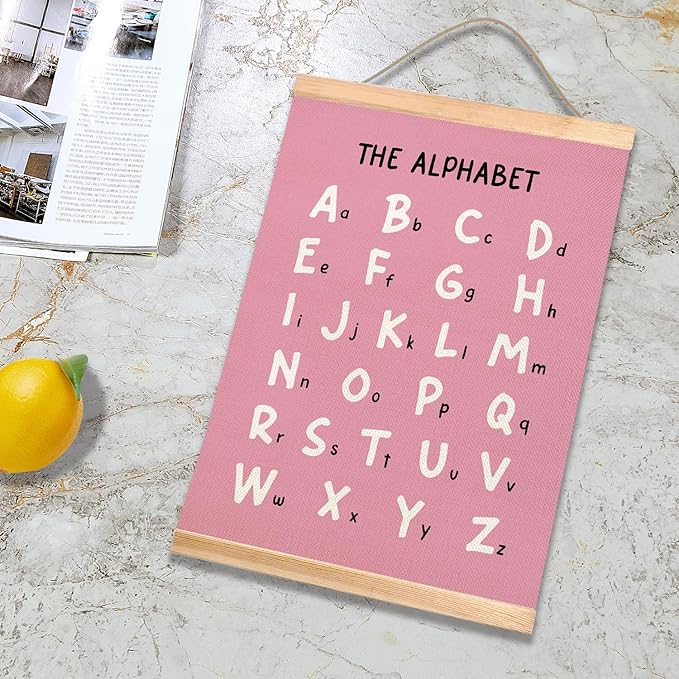 Kids Alphabet and Numbers Educational Chart Set of 2 for Classroom Decor,Colorful Educational Poster for Toddlers 1-3,Toddler Learning Poster for Kids Ages 3-5 for Nursery Playroom,Classroom Must Haves 14x18.5Inch(Pink)