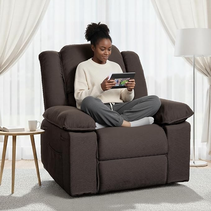 FLEXISPOT Massage Swivel Rocker Recliner Chair for Adults, Rocking Chair Nursery with Massage and Heat, USB Charging Port, 360° Swivel Recliner for Living Room Bedroom Nursery, Brown (XRC2)