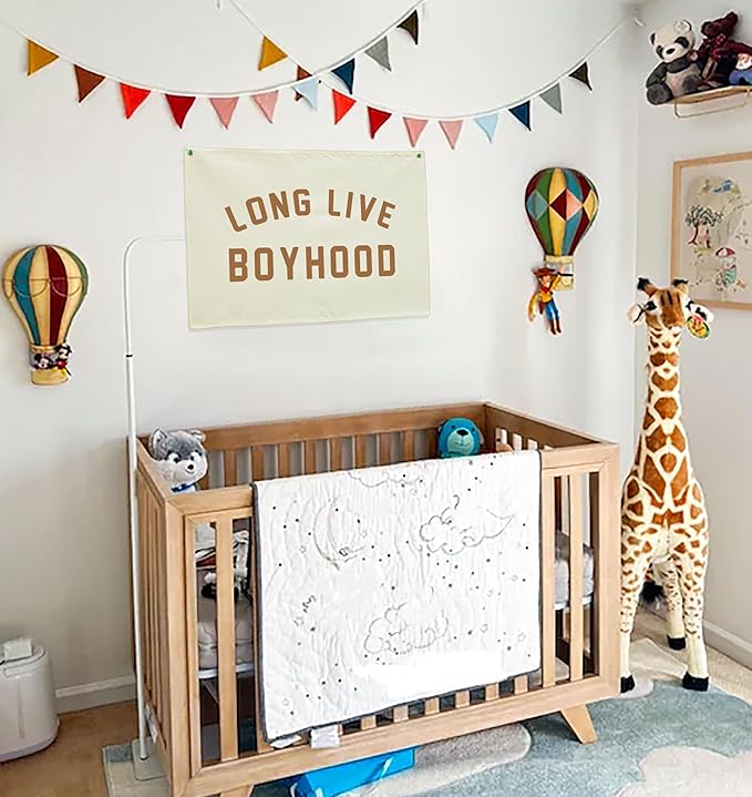 Long Live Boyhood Canvas Banner-Nursery Hanging Rectangular Poster Flag Sign Art for Baby Kids Boy,Nursery Playroom Boyroom Babyroom Decoration,Christmas Gift Idea for Boys 28.5"L x 20"W