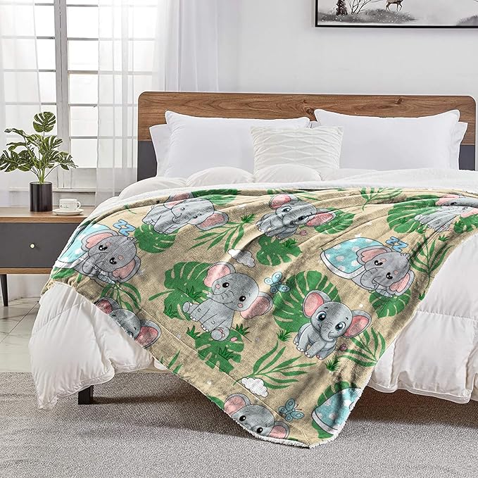 Ultra Soft Fleece Blanket- Lightweight & Warm Throw Blanket for Couch, Cozy Plush Sherpa Blanket for Adults Kids, Durable & Easy Care (Elephant, 40x50 in)