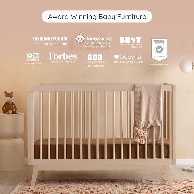 dadada Baby Soho 3 in 1 Convertible Wooden Crib to Toddler Bed - Made in Italy, GREENGUARD Gold Certified, Baby-Safe Finish, Sustainable Beech Wood, Modern Design, 3 Adjustable Heights (Natural Wash)