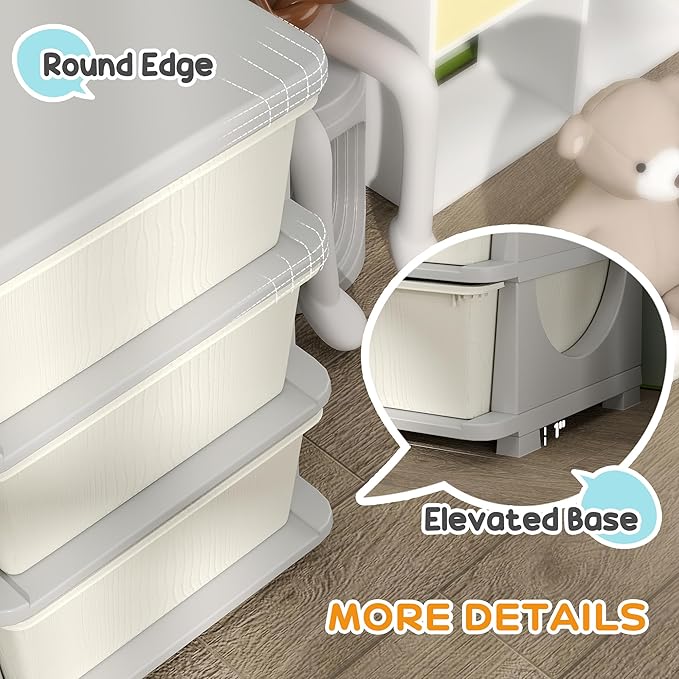 Qaba 3 Tier Kids Storage Unit, 9 Drawer Chest Toy Organizer Plastic Bins for Kids Bedroom Nursery Kindergarten Living Room for Boys Girls Toddlers, Cream White