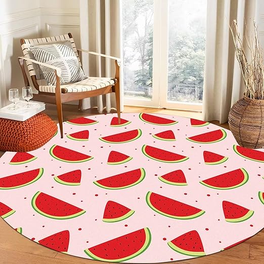 Watermelon Round Rug Pink Rugs for Bedroom Dorm Living Room Fruits Area Rug Floor Mat Pad Doormat Carpet, 6'X6'(180x180cm)