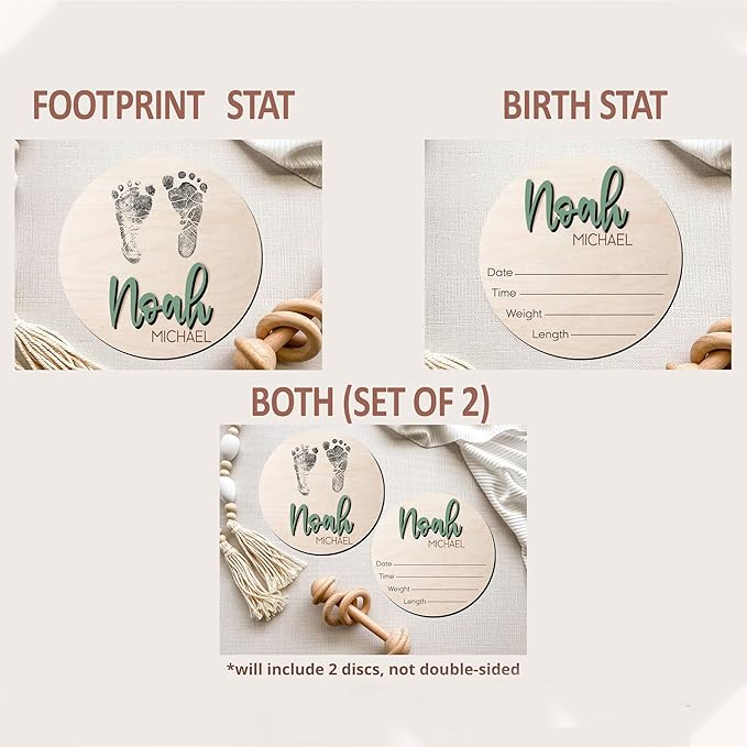 NAZENTI Personalized Baby Name Announcement Wooden Signs, Custom Birth Announcement And Footprint Sign For Hospital, Baby's Arrival Gift, Welcome Sign For Decor, Gifts For Baby Girl Or Boy Shower