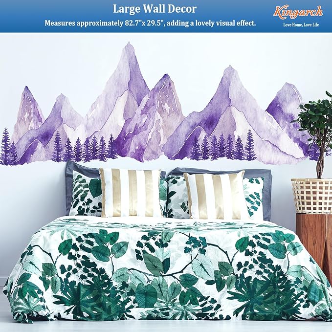 Large Mountain Wall Decals, Purple Pine Tree Peel and Stick Vinyl Wall Stickers & Murals, Removable Home Room Wall Decor for Bedroom Living Room Bedroom Classroom Office Nursery