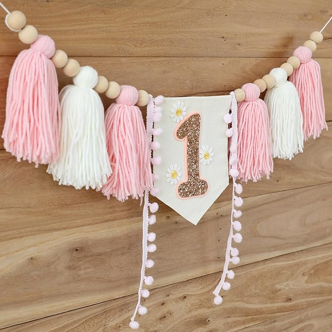 Handmade Boho 1st Birthday High Chair Banner Party Decoration For Girl Baby Shower Wall Hangings Decorative For Kids Bedroom