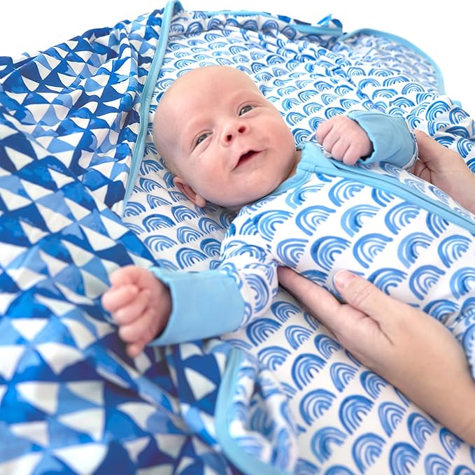 Little Sleepies Cloud Blanket, Soft Viscose from Bamboo Toddler & Baby Blanket for Boys & Girls, Lightweight, Perfect for Hot Sleepers, 50" x 50", Large (Blue Rainbows)