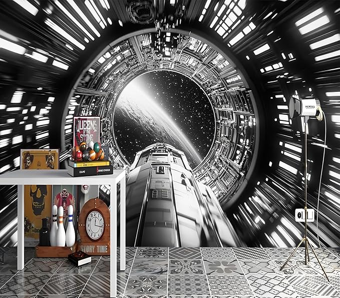 XMPMBM-Capsule Space backsplash Large Decorative Wallpaper Starship Nursery Room Boys Bedroom Bathroom Wall Mural- W 132" X H 92"（93 Square Foot）