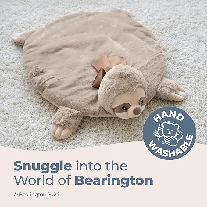 Bearington Lil’ Speedster Sloth Tummy Time Mat - 30" x 30" Plush Baby Mat for Floor - Soft Quilted Velour Baby Play Rug and Blanket for Newborns - Washable Nursery Décor Gift for Boys or Girls