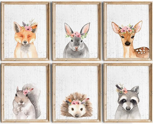 DREAM BIG PRINTABLES Woodland Animals Nursery Wall Art Prints (Set of 6) - Unframed 8x10s - Farmhouse Boho Art - Great - Unisex for Boys and Girls - Kids Bedroom Decor