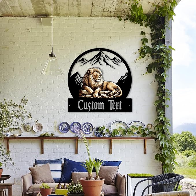 Custom Lion Wall Art, Personalized Name Signs for Home/Nursery/Office, Personalized Metal Signs for Outdoors, Colorful Wild Animal Decor Gift for Boys/Girls/Lion Lovers