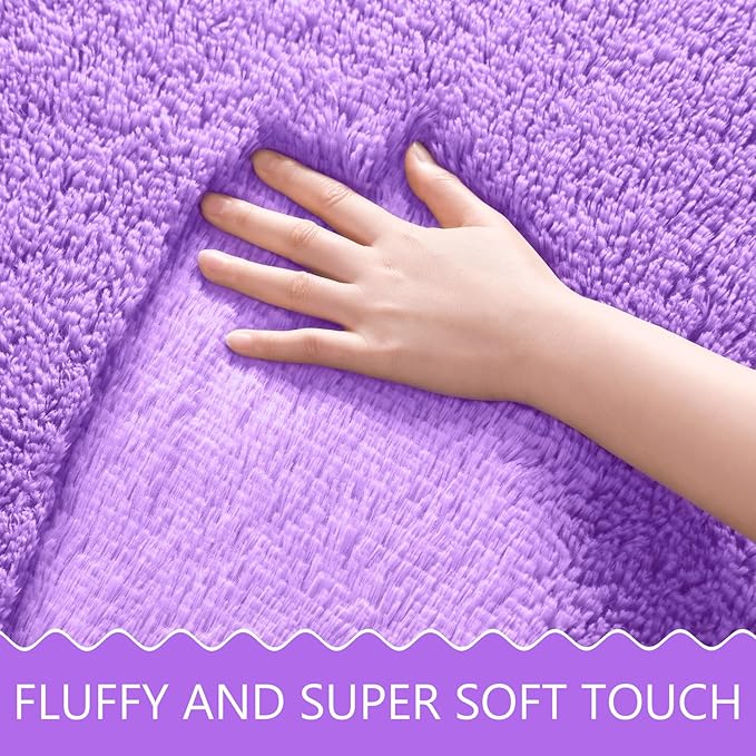 EVOIONOS Purple Round Rug for Girls Bedroom, 4x4 Feet Fluffy Circle Rug for Kids Room, Fuzzy Circular Rug, Plush Shaggy Soft Area Rug for bedroom, Non Slip Living Room Rug, Nursery Dorm Cute Small Rug