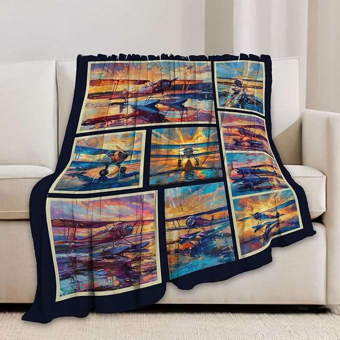 Airplane Blanket Aircraft Plane Throw Blanket Flannel Stuff Merch Cozy Decor Fleece Plush Fuzzy Warm Soft Lightweight Bedding Gifts for Pilots Women Men Girl Boy Couch 60"X50"