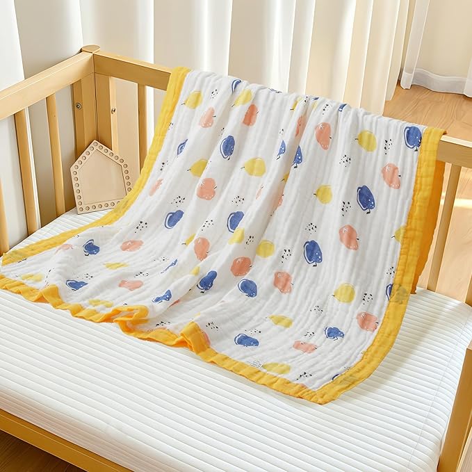 Muslin Baby Blankets, Nursery Blankets for Boys Girls, Swaddle Blankets Neutral Soft Lightweight Toddler and Kids Throw Blankets (Fruit)