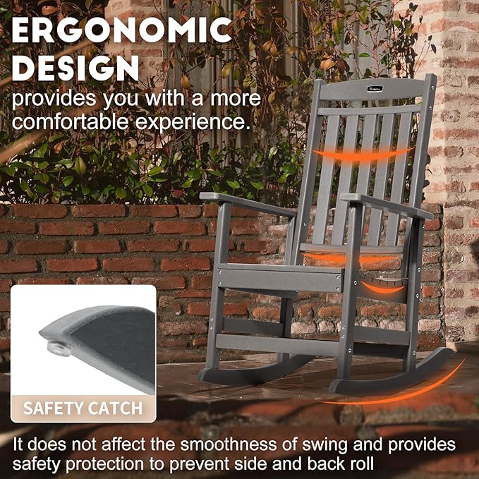 FUNBERRY Outdoor Rocking Chairs, HDPE All Weather Poly Lumber Rocker, High Back Patio Rockers Easy Assembly