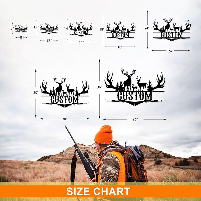Custom Deer Family Name Sign, Personalized Metal Hunting Sign, Rustic Cabin decor, Deer Wall Decor for Home/Bedroom/Kitchen, Hunter's Gift, Wildlife Lover's Gift, Cabin Gift