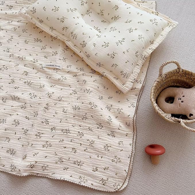 BuLuTu Muslin Baby Blanket Cotton Quilt Blankets for Toddlers Girls Boys Soft Breathable Muslin Nursery Quilt for Baby,Olive Pattern,47"x51"
