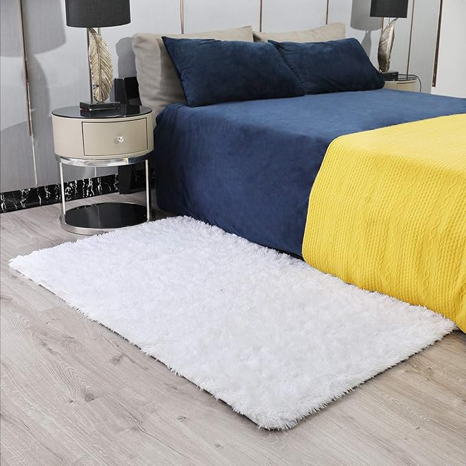 Ophanie 3x5 Snow White Rugs for Bedroom Fluffy, Girls Kids Baby Shaggy Shag Fuzzy Soft Carpet, Small Plush Bedside Area Rug, Indoor Floor Room Carpet for Teen Dorm Home Decor Aesthetic, Nursery
