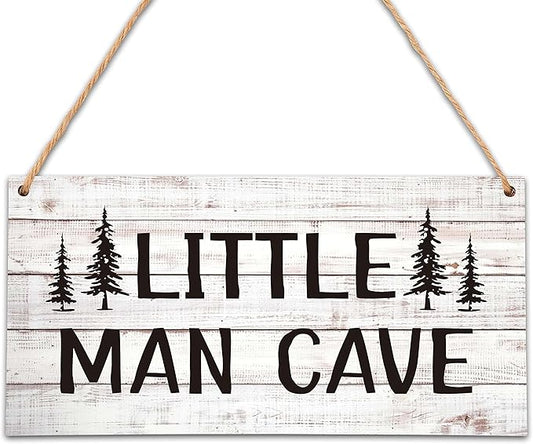 Qinkel 5"x10" Little Man Cave Wood Sign, Nursery Decor For Boys, Natural Baby Room Wall Decor, Woodland Playroom Decor, Gift for Baby Shower, Toddler Kids Bedroom Living Room Hanging Sign -A05