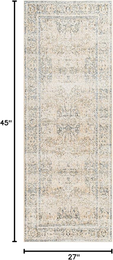 Mark&Day Washable Rugs, 2x4 East Traditional Light Gold Area Rug, Gold Blue Beige Carpet for Living Room, Bedroom or Kitchen (2'3" x 3'9", Machine Washable)