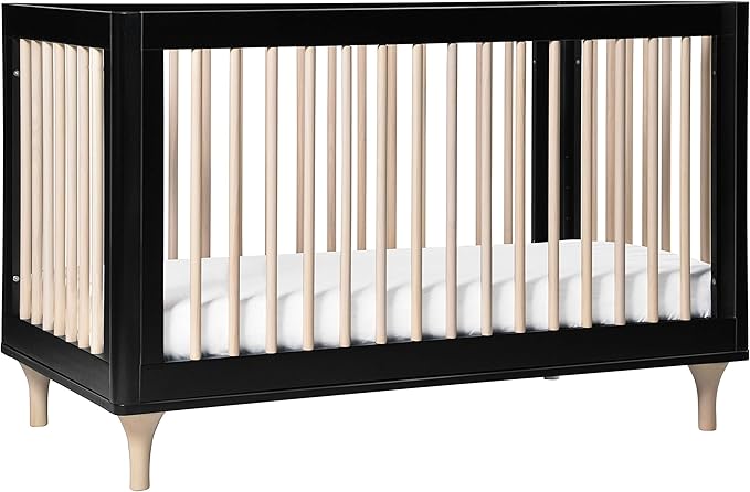 Babyletto Lolly 3-in-1 Convertible Crib with Toddler Bed Conversion Kit in Black and Washed Natural, Greenguard Gold Certified