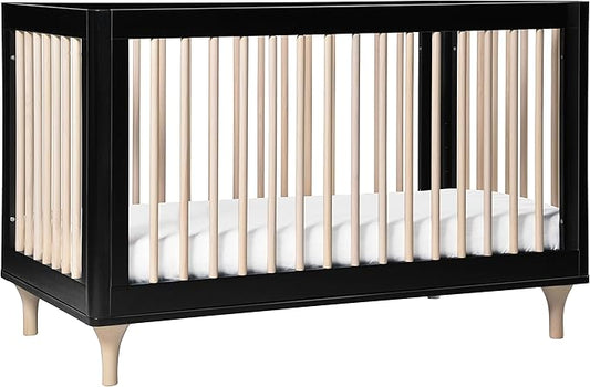 Babyletto Lolly 3-in-1 Convertible Crib with Toddler Bed Conversion Kit in Black and Washed Natural, Greenguard Gold Certified