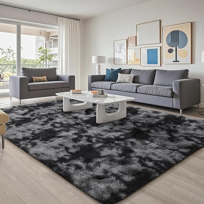 BENRON Fluffy Rugs for Living Room 5x8 Tie-dye Black, Washable Large Area Rugs for Bedroom Dining Table Office Kids Nursery Room, Washable Indoor Floor Carpets
