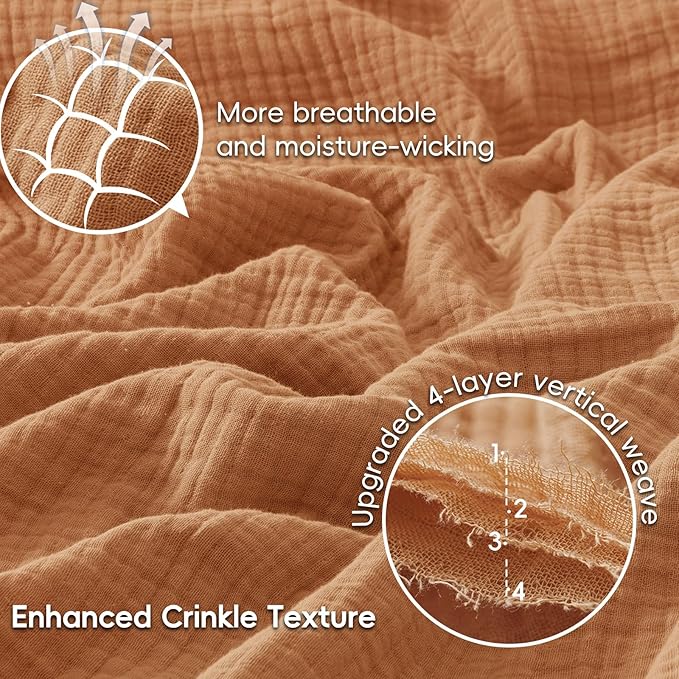 PHF 100% Cotton Muslin Blanket Twin XL Size 66"x90", 4-Layer Lightweight Gauze Throw, Breathable Cloud-Soft Minimalist Blanket for Bed, Couch, Camping & Baby, Caramel, Ideal Gift