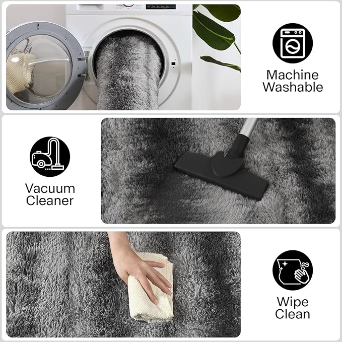 Meralax Grey Rugs for Living Room Bedroom, 4x6 Soft Fluffy Shaggy Gray Bedside Rug, Machine Washable Indoor Floor Carpet for Kids Girls Boys, Dorms, Nursery Rooms, Home Decor Aesthetic