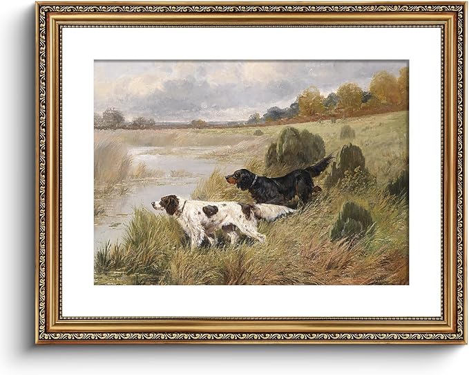 ARPEOTCY Vintage Gold Framed Large Wall Art, Retro River Landscape Paintings, Canvas Prints Artwork with Antique Frame, Victorian Wall Picture Decor for Room Gallery Living Room, 16x20 inch