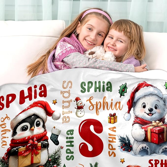 Ship Next Day, Custom Christmas Blanket - Merry Christmas Personalized Blanket, Xmas Gifts for Family Mom Dad Daughter Son Grandkids, for Teen Girls Women Man, Stocking Stuffers