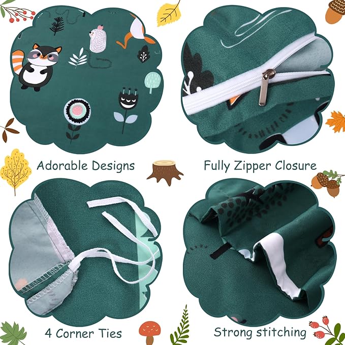 JSD Green Forest Animal Kids Duvet Cover Set Twin Size, 2 Piece Soft Printed Microfiber Comforter Cover with Pillow Sham Zipper Closure, Comforter Not Included