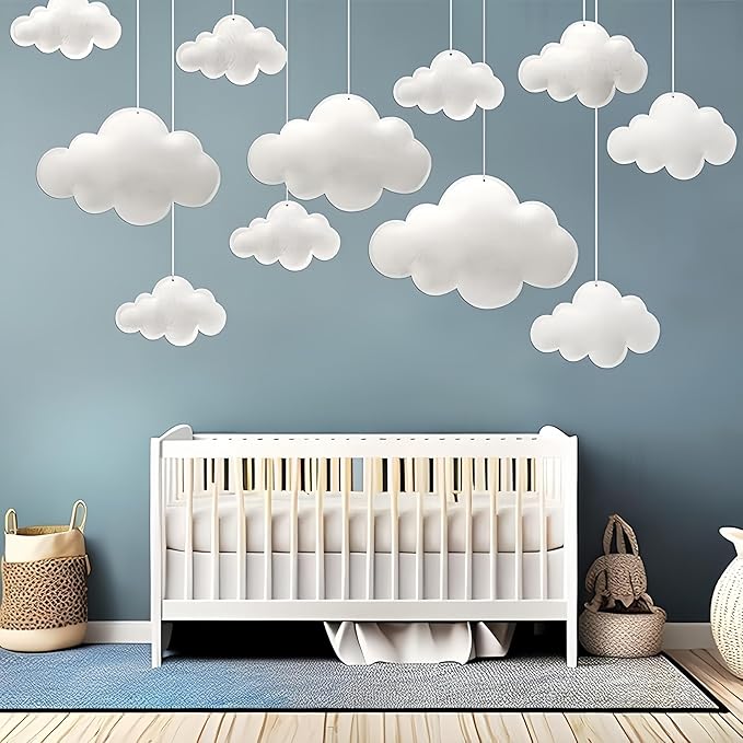 10Pcs 3D Cloud Decorations Hanging Clouds for Room Ceiling Decor Felt White Clouds for Baby Shower Wedding Party Backdrop Nursery Classroom Decor (10pcs White Clouds)