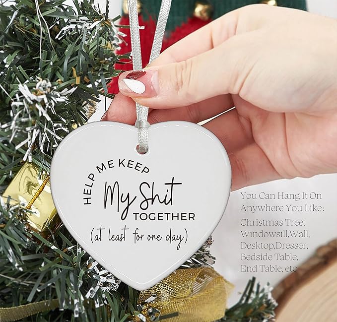Heart Shaped Christmas Ornament-Bridesmaid Proposal Gift from Bride-Help Me Keep My Shit Together Bridal Shower Wedding Bachelorette Party Present for Her Women Keepsake Decor
