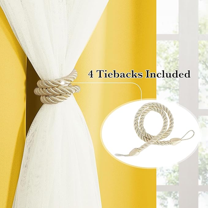 PONY DANCE Curtains 84 Inch Length - Double Layered Curtain Mix and Match Room Darkening Curtains with White Sheer Overlay Elegance Window Drapes for Kids Room with Tiebacks (One Pair, Lemon Yellow)