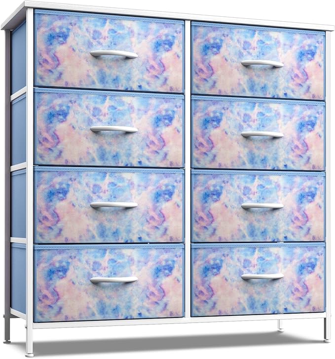 Sorbus Dresser with 8 Drawers - Furniture Storage Chest Tower Unit for Bedroom, Hallway, Closet, Office Organization - Steel Frame, Wood Top, Easy Pull Fabric Bins (8-Drawer, Blue)